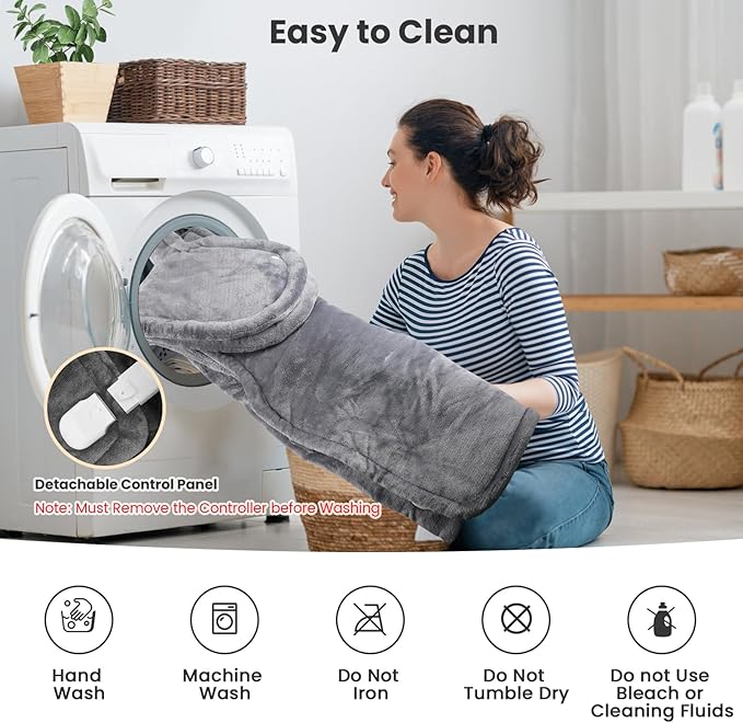 Fotgear Heating Pad for Neck Shoulders & Back - 24"x37" Large Weighted Electric Heat Pad with 6 Time Settings & 8 Heating Levels, Fast Heating & Overheat Protection, Gifts for Mom Women, Gray