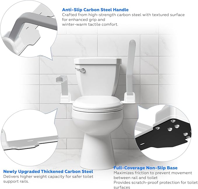 ZEAGUS Toilet Safety Rails for Seniors,500lb Heavy-Duty Toilet Safety Frame,60° Adjustable & Space-Saving Toilet Assist Arms,Toilet Handles for Elderly,Disabled, and Mobility Impaired