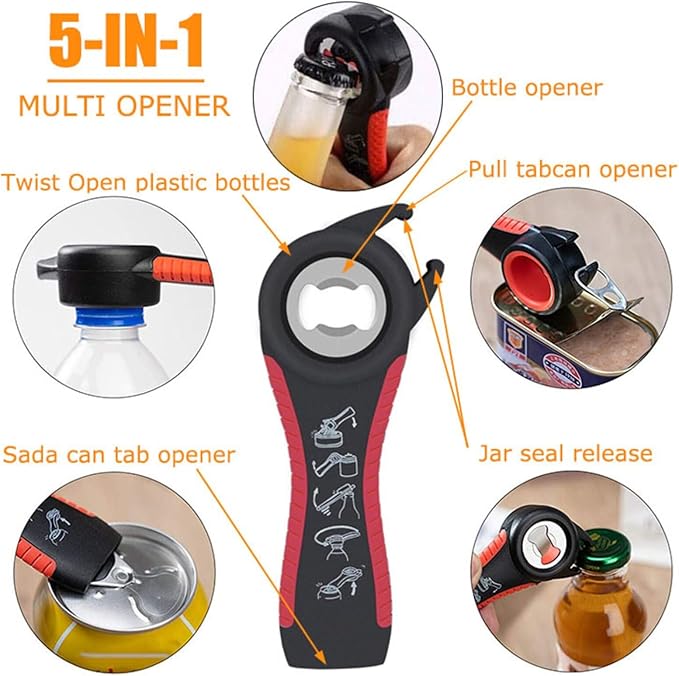 Multi-Grip Jar Opener and Bottle Opener Tool, Ergonomic Design with Non-Slip Handles, (white and blue)