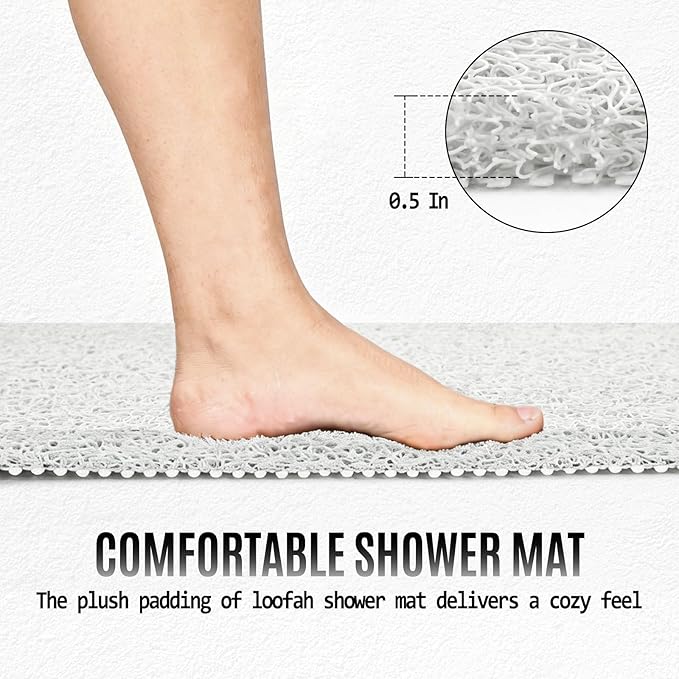 Joyhalo Shower Mat Bathtub Mat Non Slip, Bathmats Non Slip, Quick Drying Foot Scrubber Loofah Mats for Shower, Tub, Bathroom, Home, 24 * 24inch, White