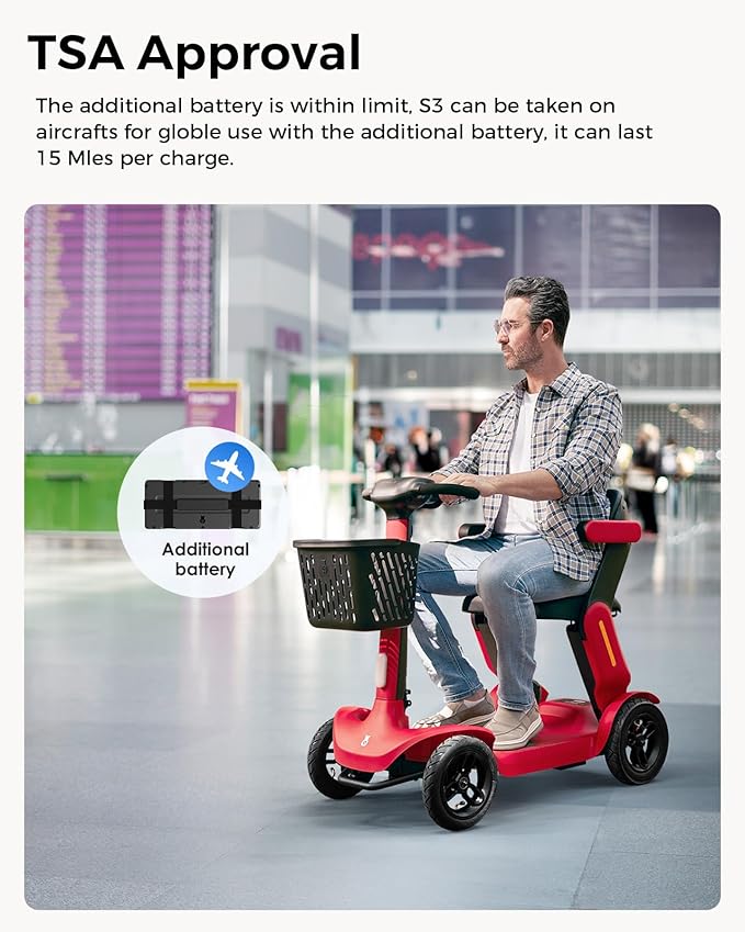 Paiseec Mobility Scooter S3 Pro 40 Miles, Airline Approved Mobility Scooter for Seniors, Intelligent Speed Control Foldable Mobility Scooters, 250W Powered All Terrain Mobility Scooters for Adults