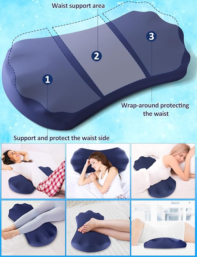 Fledano Lumbar Support Pillow for Bed – Memory Foam Lower Back Pain Relief Pillow for Sleeping, Ergonomic Lumbar Pillow for Side & Back Sleepers, Sciatica & Hip Pain Relief, Washable Cooling Cover