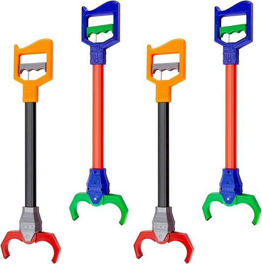 Lewtemi 4 Pcs Interactive Grabber Claw Robot Arm Pack Reacher Pickup Tool and Hand Eye Coordination Play, 18 Inch (Red,Green)