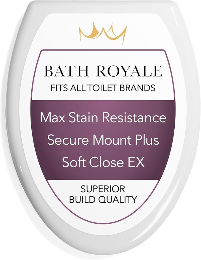 Bath Royale Slow Close Toilet Seat BR501-00 White Elongated, Stain-Resistant and Easy to Keep Clean, Heavy Duty Fits All Toilet Brands, Executive Series