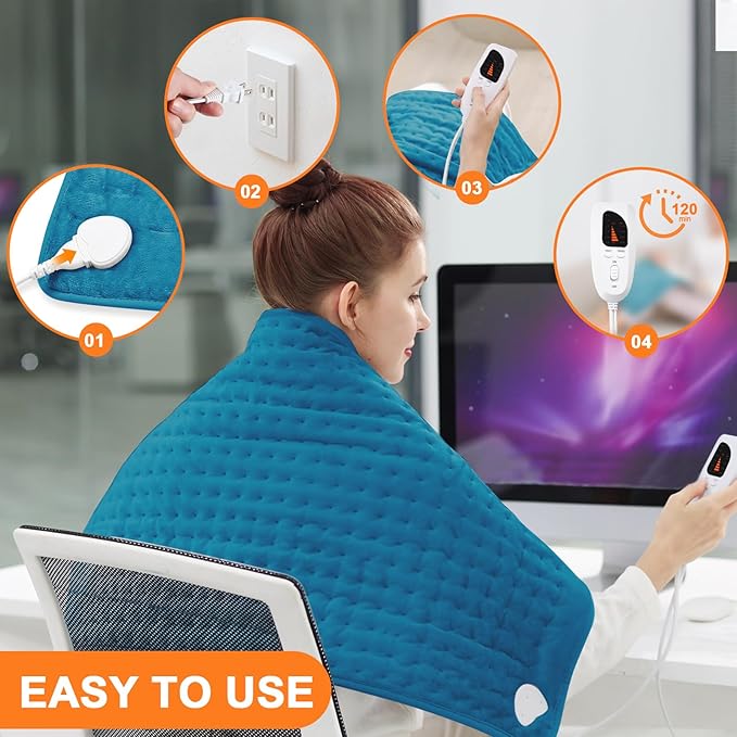 Deepsoon Heating Pad,Electric Heating Pads for Back,Neck,Moist Heating Pad for Abdomen Shoulder Knee Legs,Dry/Moist Heat&Auto Shut Off,Mother's Day Birthday for Men and Women,Blue,40x20 Inch