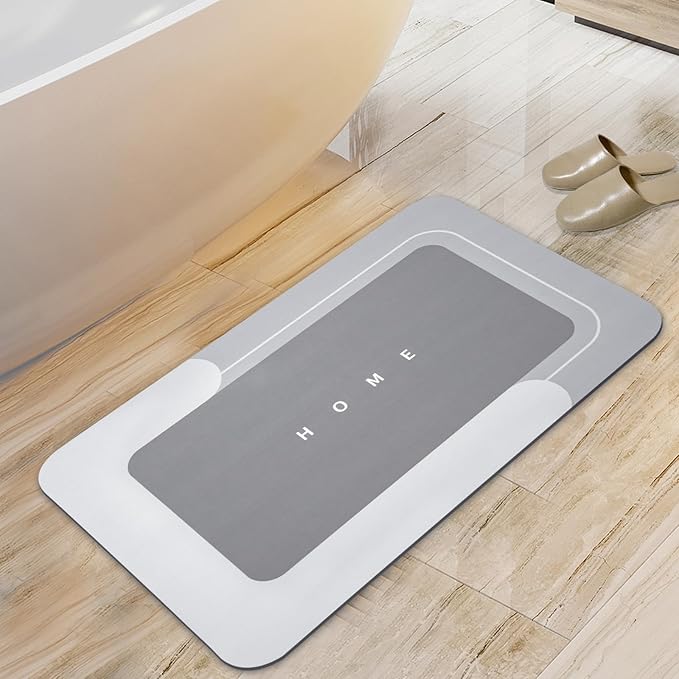 Housego Absorbent Bath Mat Magic Rug, Quick Drying Mat Magic Bath Mat Non-Slip Floor Rug Rubber Backed for Bathroom Kitchen Shower Sink, Water Absorbent (1PC, 15.7''x23.6'', Light Gray)