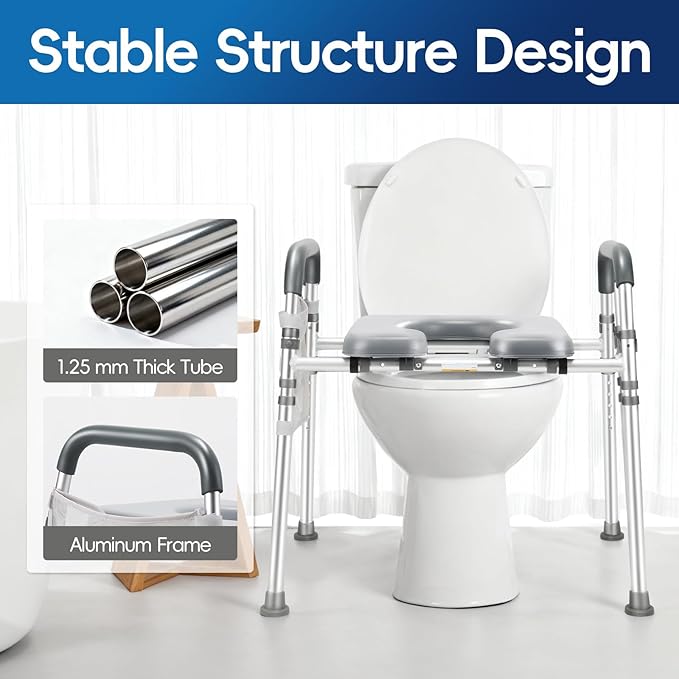Raised Toilet Seat with Handles, 500lb Handicap Toilet Seat with Handles Over Toilet, Commode Chair with Adjustable Height & Width, Toilet Seat Risers for Seniors, Elderly, Handicap