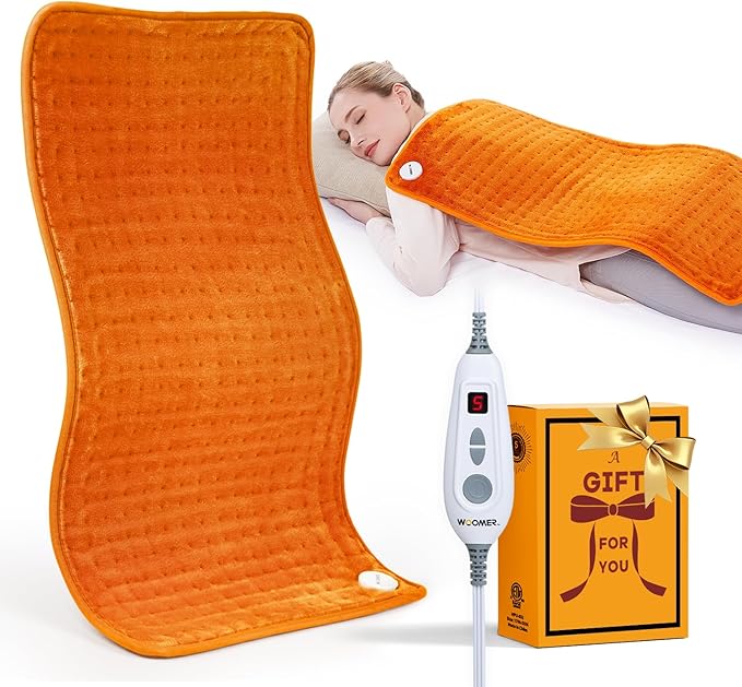 WOOMER Extra Large Heating Pad, 17"x33" XL Heating Pad, Heat Pad with Multi-Color Option, Moist Heat Therapy Feature, Auto Shut-Off, Power Cords Storage Belt