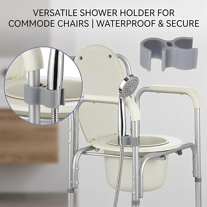 2Pcs Shower Head Holder for Shower Chair, Handheld Shower Clip Tube Clamp Bracket, with 4 Double-Sided Adhesive Pieces for Bath Seat, Transfer Bench, Bath Stool, Shower Commode