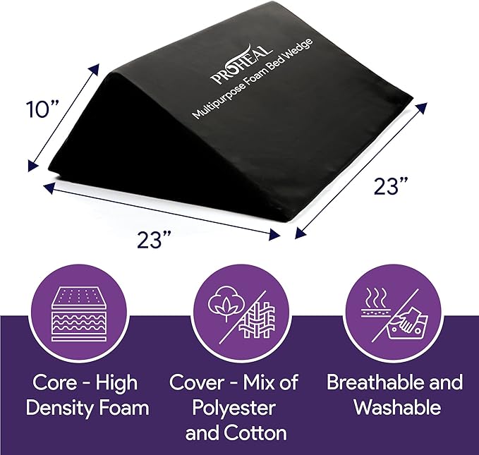 ProHeal Foam Bed Wedge Pillow, Multipurpose - Perfect for Leg and Back Elevation - Anti Snore, Anti Acid Reflux - Relieves Shoulder Pain - 23" x 23" x 10"