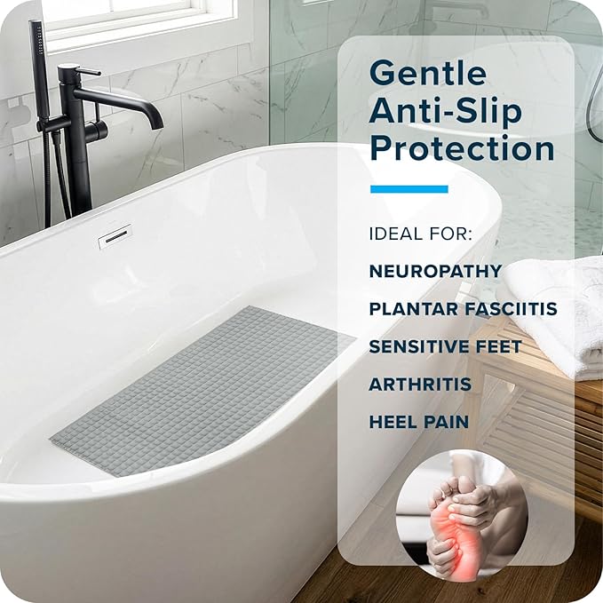 SlipX Solutions Pillow Top Cushioned Bath Mat, Non Slip Comfort Underfoot, 700 Air-Filled Pillows, Soft Shower Mat, Strong Suction Cups, Gray, 27" x 15.5"
