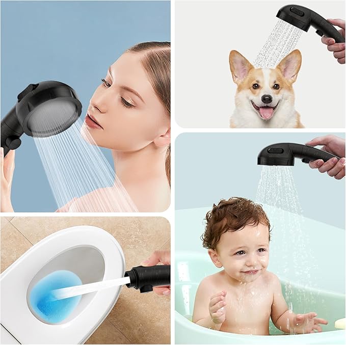 SINGSUO High Pressure Handheld Shower Head with On Off Switch, Detachable Shower Head, 3 Spray Modes Shower Massager Handheld with Hose and Adjustable Angle Bracket (Oil Rubbed Bronze)