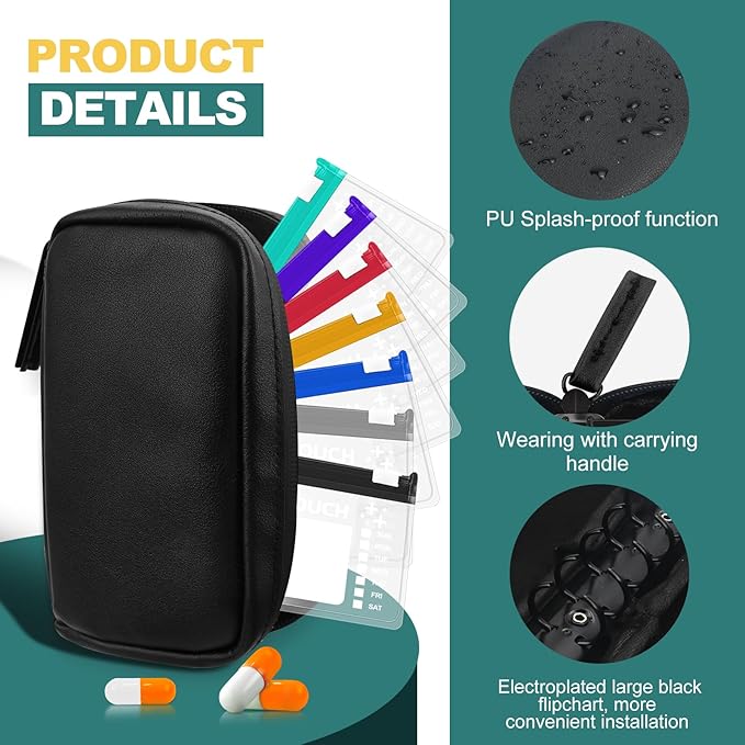 Timueetech A7 Waterproof Pill Organizer with 14 S Zippered Pill Pouches for A7 Binder, Small BPA-Free Weekly Medicine Organizer, Color-Coded Reusable Travel Pill Storage System