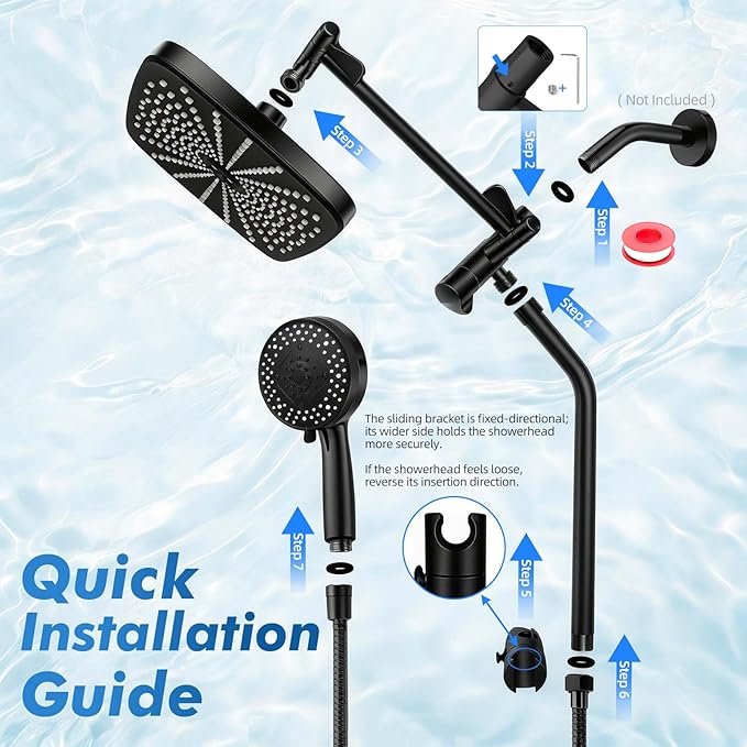 Shower Head with Handheld, 12" High Pressure Rain Shower Heads with Filtered Handheld Spray Combo, Black Showerheads & Hand Held Showers Set with Adjustable Extension Arm for Bathroom