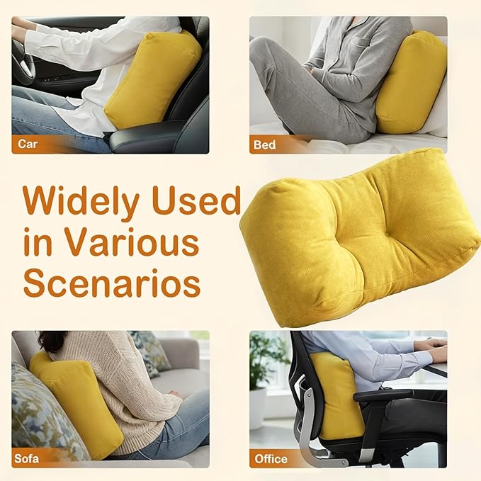 Lumbar Support Pillow Small Lower Back Pillow for Office Chair, Car Seat, and Desk Chair Ergonomic High-Elasticity Cushion for Pain Relief and Comfort on Sofa, Bed, or Travel (Yellow)