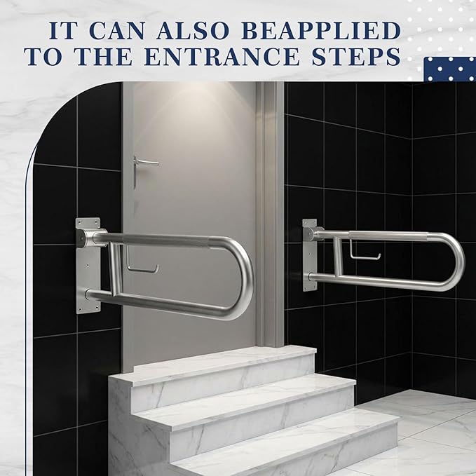 Zonon 2 Pack Flip Up Toilet Safety Rails, Anti Slip Extra Long Handicap Grab Bar with Paper Holder, Heavy Duty Bathroom Support Rail for Elderly Disabled Pregnant (Stainless Steel,30.3 Inch,Classic)