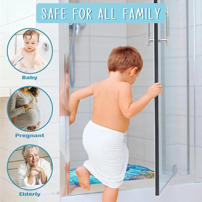 EAN Animals Bathtub Mat Non Slip, Sea Baby Bath Mat for Tub Rubber Tub Mat, Cute Toddler Kids Bath Mats for Bathroom Whale Anti Slip Shower Mat with Suction and Drain Holes Machine Washable, 40″x16″