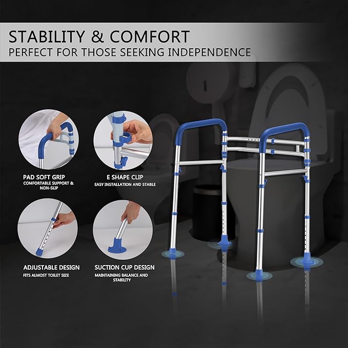 Lianjindun Toilet Safety Rails, Adjustable Toilet Frame for Elderly, Seniors, Handicap & Disabled, Foldable Handicap Toilet Handles Fit Any Toilets（Dark Blue）