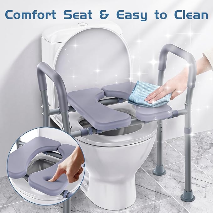 Toilet Seat Risers for Seniors, Raised Toilet Seat with Handles, Adjustable Height & Width, Heavy Duty Up to 550lb Handicap Elevated Toilet Seat for Elderly, Pregnant, Fit Any Toilet