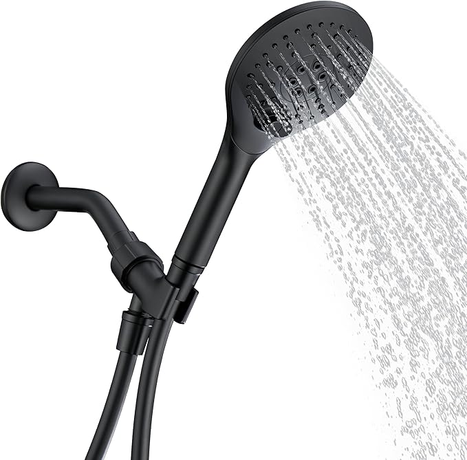 KPW Handheld Shower Head with 59" PVC Hose Matte Black Detachable Shower Head Adjustable Bracket High Pressure Handheld Shower Head RV Shower Head