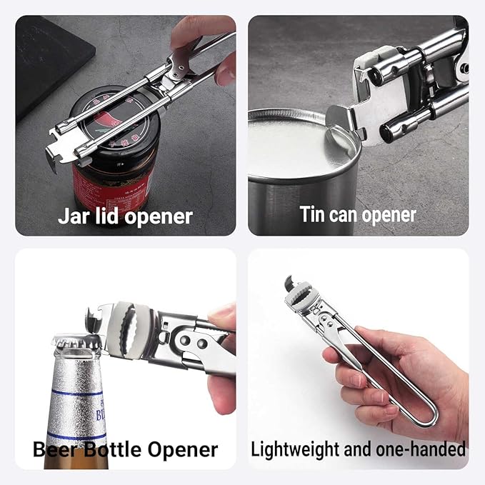 2026 New Multi-function Stainless Steel Can Opener,Jar Opener for Weak Hands,Adjustable Jar Opener,Jar Lid Gripper Bottle Opener,Kitchen Gadgets Accessories