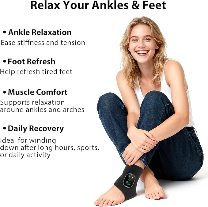 Cordless Ankle Heating Pad with Massage, Ankle Massager for Pain Relieft, Foot Massager for Neuropathy, Foot Heating Pad, 6 Heat Levels, 3 Massage Modes, Black