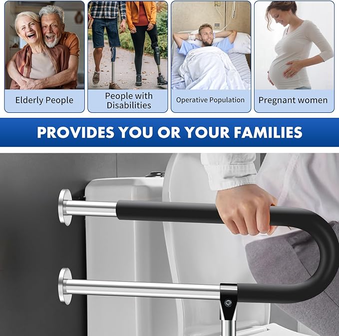 Stainless Steel Handicap Grab Bars Rails 23.6 Inch Toilet Handrails Bathroom Safety Bar Support Rail for Seniors Elderly Disabled Mounted Bath Grips (Stainless Steel, 23.6 Inch)