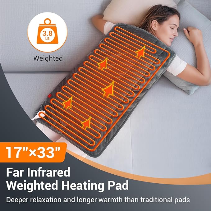 Comfytemp Weighted Large Heating Pad 17"×33" for Back & Period, FSA Eligible Far Infrared Electric Heat Pad, Mothers Day Gifts for Mom Women, HSA King Size Heated Pad with Evenly Filling Ceramic Bead