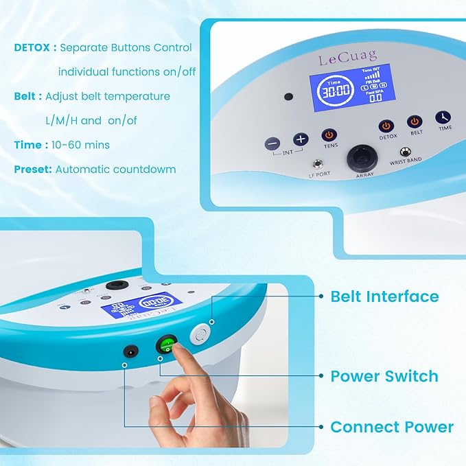 LeCuag Ionic Foot Bath Detox Machine, Foot Spa Bath for Home Use, Include Massager Slippers, Heat Waist Belt, Foot Spa Basin, 2 Ion Arrays & Accessories, Suitable for Seniors/Parents/Partner