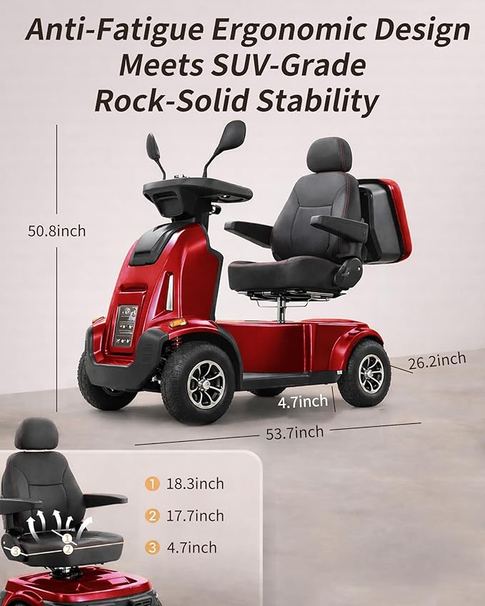 Ecomobi All-Terrain Heavy Duty Mobility Scooter for Seniors & Adults, 1000W Powerful Motor, 550 lbs Weight Capacity, 32 Mile Extended Range, 9 MPH, 13” Pneumatic Tires, Full Suspension, FDA Cleared