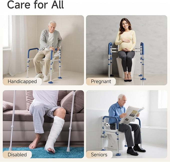 Loyoda Toilet Safety Rails for Seniors,Height-Adjustable Toilet Frame Width-Adjustable Toilet Handles Toilet Rail Provides Support for Seniors ， Pregnant ，Disabled