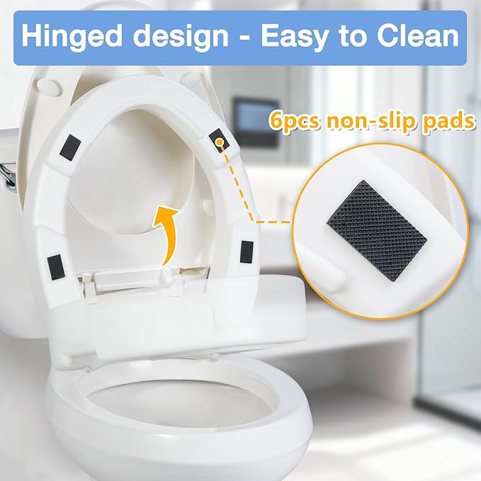 3.5 Inch Raised Toilet Seat Risers for Seniors and Adults, Hinged Elevated Toilet Seat for Elongated Toilets, Support to 300 Lbs, White (Elongated)