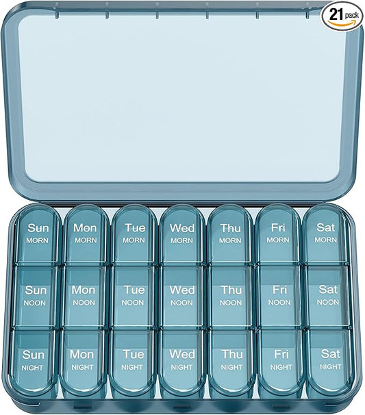 Daviky Pill Organizer 3X a Day, Weekly Pill Box 7 Day, Travel Pill Case with Large Containers, Pill Case for Vitamins, Medication, Supplements and Fish Oils