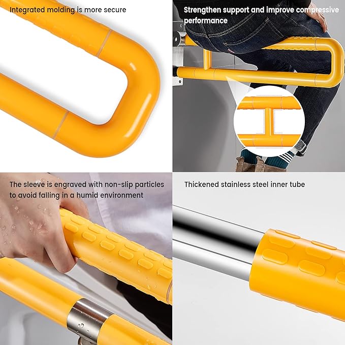 Handicap Grab Bars Rails, 29.5 Inch Foldable Toilet Bar Flip Up Arm Rails with Anti-Slip Grip Shower Assist Aid Safety for Elderly Pregnant Women Disabled Bar (Yellow)