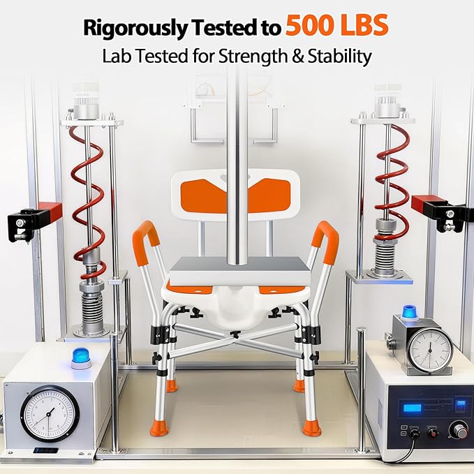 FSA/HSA Heavy Duty Shower Chair for Inside Shower, 500LBS Shower Chair with Arms Back, Padded Bath Seat with U-Shaped Cutout, Anti-Slip Adjustable Bath Stool for Seniors, Handicap, Pregnant, Orange