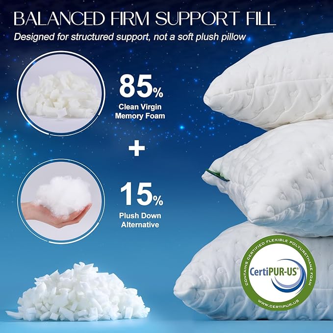 Side Sleeper Pillows for Neck & Shoulder Comfort - Ergonomic Curved Crescent Design, Adjustable Shredded Memory Foam, Cooling & Soft Cover, Extra Fill Included, King Size