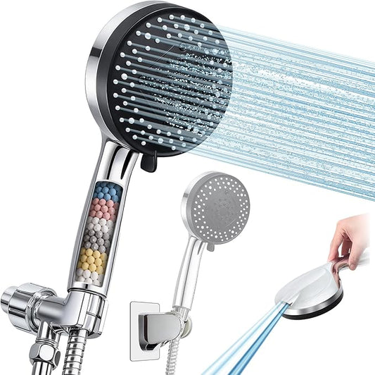 Handheld Shower Head with Hose, 10-Mode High Pressure Rainfall Showerhead with Filter & Extra Long 79” Hose, Adjustable Height Hand Held Shower Sprayer with Adhesive Shower Head Holder