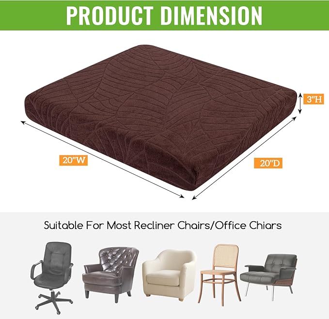 Recliner Cushions for Long Sitting Foam Seat Cushion Soft Tufted Layer for Elderly Seniors, Recliner Chair, Floor Pillow, Office Chair, Car, No Pressure on Thighs, 20X20X3 Inch - Leaves Coffee