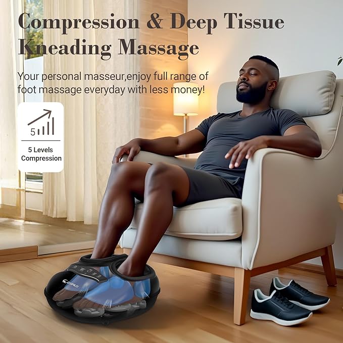 CuPiLo FSA Eligible HSA Foot Massager with Heat [Remote Control], Shiatsu Foot Massager Machine with 5 Compression Levels, Electric Feet Massager for Foot Pain Relief, Gifts for Elderly Senior Parents
