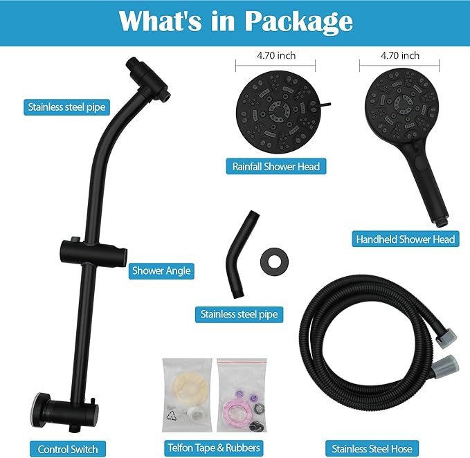 Lordear Black Shower Head Combo,8 Settings High Pressure Double Shower Head Bathroom Dual Shower Head with Handheld Ajustable Sliding Bar, Adjustable Height