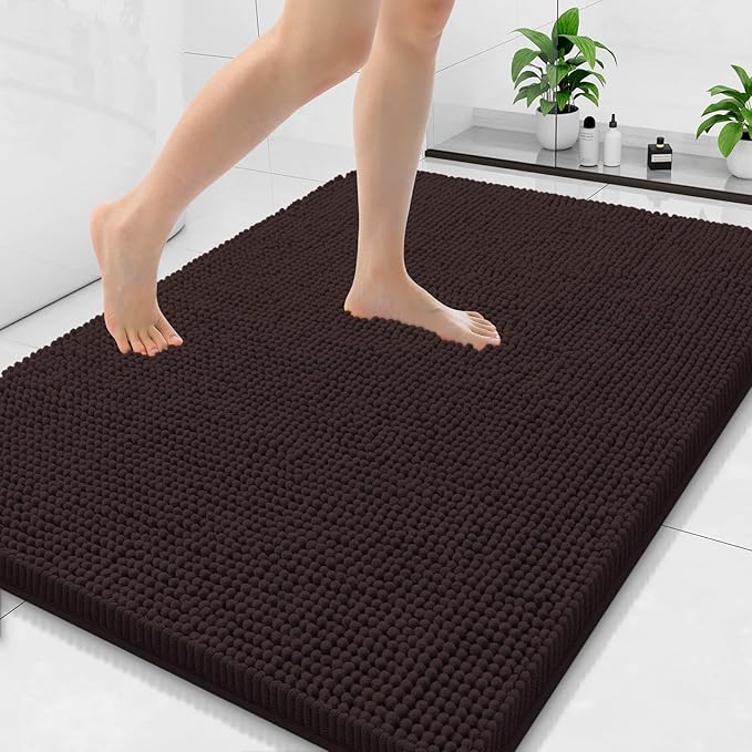 Arotive Bathroom Rugs 40x32, Extra Soft Absorbent Shaggy Chenille Bath Rugs, Machine Washable Rubber Backing Non-Slip Bath Mats for Bathroom Floor Tub and Shower, Home Decor Accessories, Brown