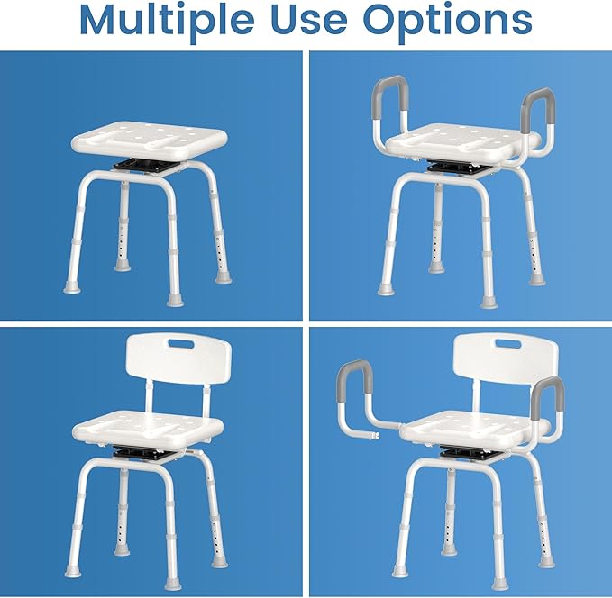 Swivel Shower Chair with Removable Back and Arms, Shower Chair for Inside Shower & Bathroom Seat, 5-Level Height Adjustable Shower Chair for Elderly and Disabled, Gray