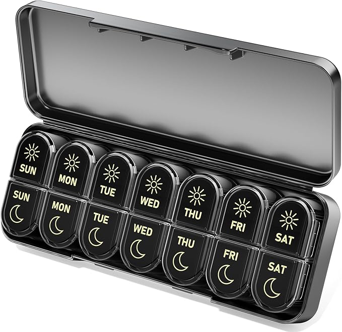 Betife AM PM Pill Organizer 7 Day, Weekly Pill Organizer 2 Times a Day, Daily Pill Box AM PM, Portable Travel Medicine Case, Day and Night Pill Container for Medication, Vitamin or Supplement
