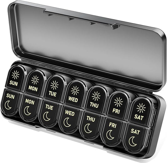 Betife AM PM Pill Organizer 7 Day, Weekly Pill Organizer 2 Times a Day, Daily Pill Box AM PM, Portable Travel Medicine Case, Day and Night Pill Container for Medication, Vitamin or Supplement