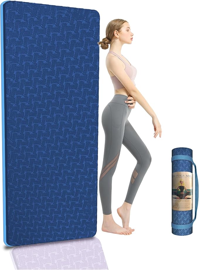 Yoga Mat 1/3" (8mm) Thick Non-Slip, Women Men Fitness & Exercise Mat, 72"Lx24"W Eco-Friendly TPE Workout Mat with Carrying Strap for Yoga, Pilates, Home Gym, Floor Exercises
