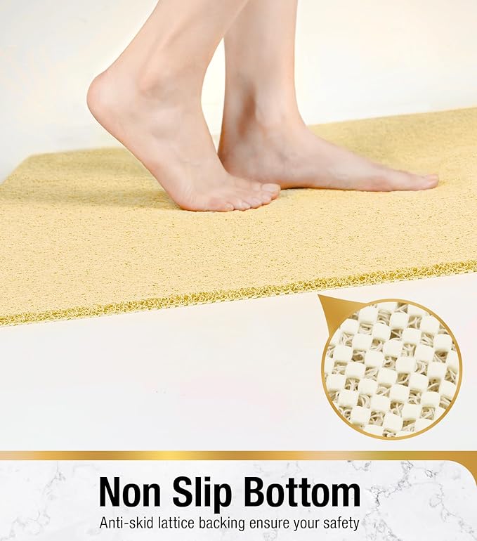 HITSLAM Shower mat Non Slip, 24 x 16 Inch Bath Mat for Tub with Drain Holes, Soft PVC Loofah Bathtub Mat Non Slip, Quick Drying Bathroom Shower Mat, Beige