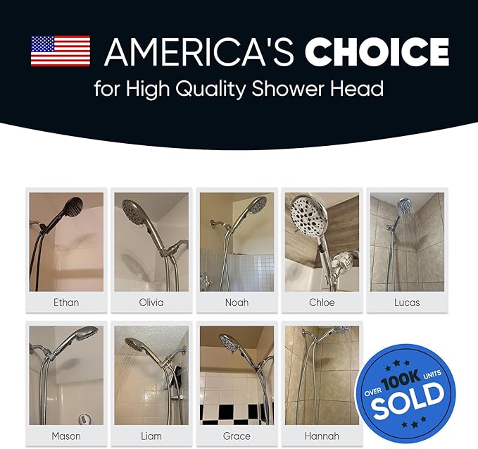 Cobbe 9-Function Shower Head with Built-in Power Spray, 1.8 GPM Water Saving ON/OFF Toggle Switch, High Pressure Handheld Showerhead with 1-Click Pause Button, Brass Bracket & 6ft Hose, Brushed Nickel