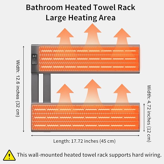 Verida Towel Warmer Rack, Support Hardwired and Plug-in, Wall-Mounted Electric Towel Heater, with Built-in Timer, Waterproof Aluminum Towel Warmer for Bathroom, LV-2S Gray