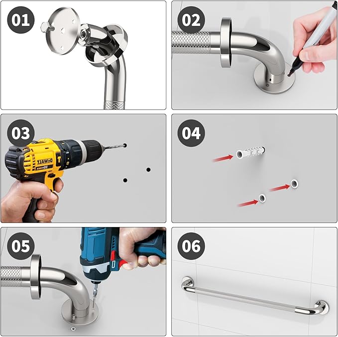 2 Pack 32 Inch Anti Slip Shower Grab Bar Handles, ZUEXT Chrome Stainless Steel Knurled Bathroom Balance Bar, Safety Hand Rail Support,Handicap Elderly Injury Senior Assist Bath Handle(1.25" Diameter)