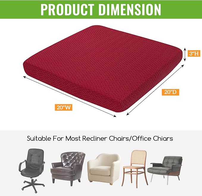 Recliner Cushions for Long Sitting Foam Seat Cushion Soft Tufted Layer for Elderly Seniors, Recliner Chair, Floor Pillow, Office Chair, Car, No Pressure on Thighs, 20X20X3 Inch - Knitted Wine